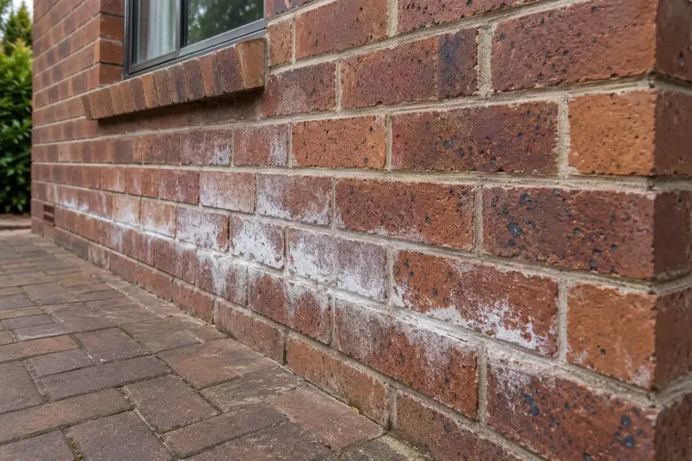 Illustration of white salt-like deposits on exposed brickwork