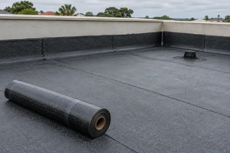 Illustration of a finished bituminous waterproofing membrane and material roll